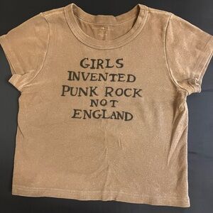 Brown Brandy Melville Baby Tee with DIY Punk Rock Print